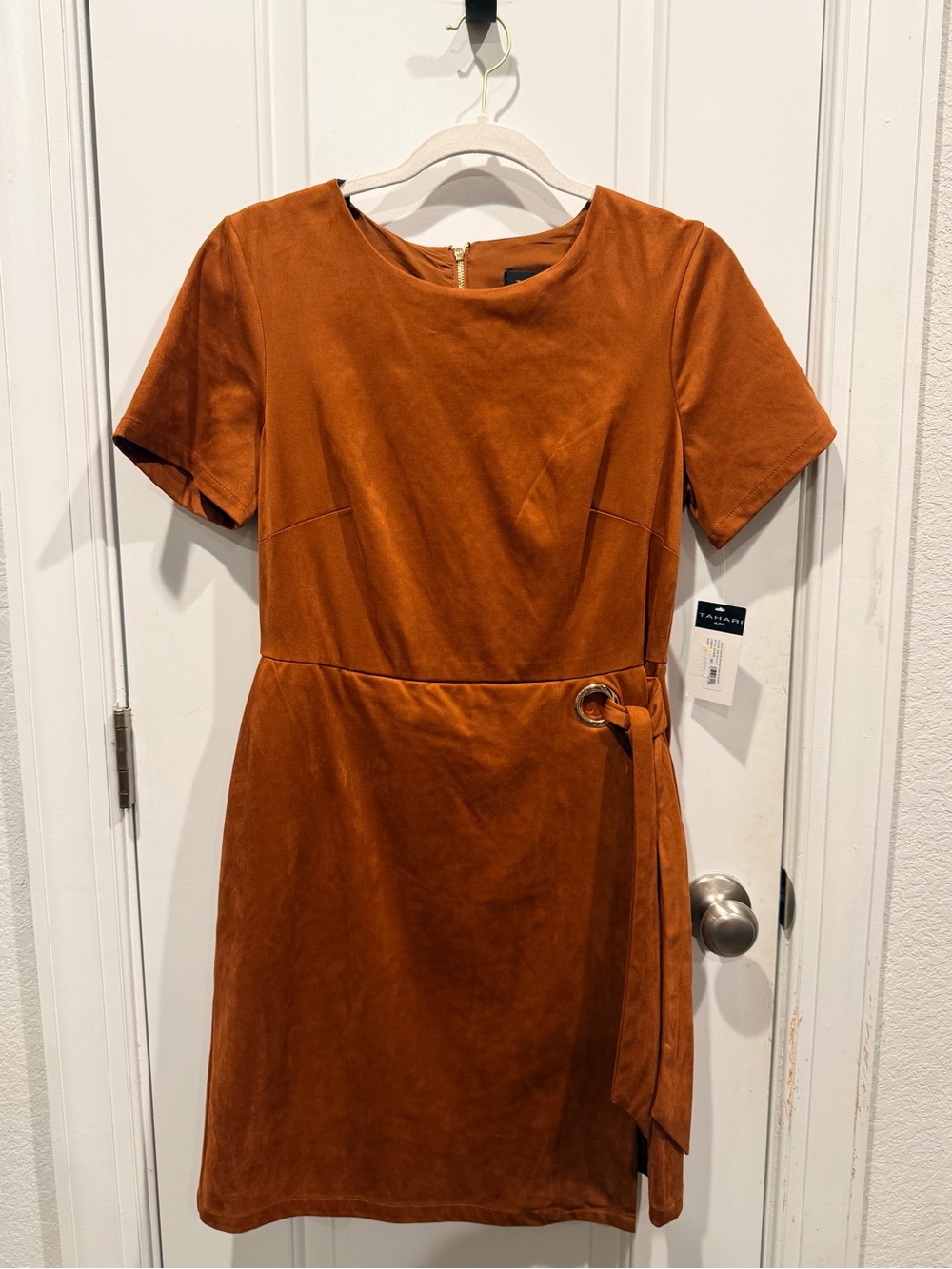Tahari ASL Rust Faux Suede Wrap Sheath Dress Size 10 NWT - Picture 2 of 4